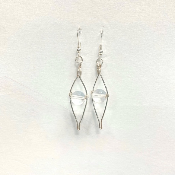 HANDMADE Genuine Clear Quartz Wrapped Dangle Earrings - Picture 5 of 9